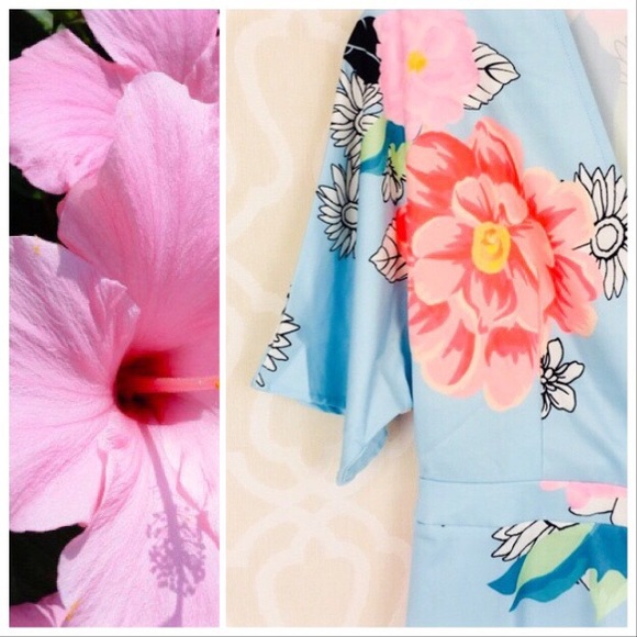 *CLEARANCE* Hawaiian Sky Blue Floral Romper - Picture 5 of 6